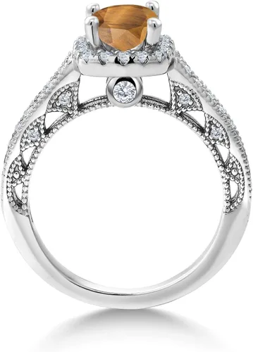 Miniatura 11 de Gem Stone King Anillo de compromiso de plata de ley 925 de 0.236 in con piedra natal y zafiro blanco creado con acento Anillo de compromiso
