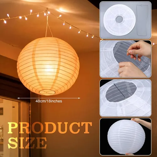 Miniatura 3 de Glooglitter 5 linternas grandes de papel blanco de 18 pulgadas, lámpara de papel redonda de luna china, lámparas japonesas gigantes colgantes