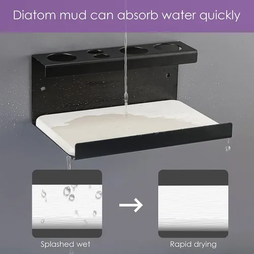 Miniatura 2 de Adorila Soporte eléctrico para encimera de cepillo de dientes con piedra de diatomita, organizador de lavabo de baño o estante montado en la pared