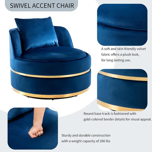 Miniatura 5 de Harper & Bright Designs Silla giratoria de 360 grados, moderna silla tapizada de terciopelo, silla suave con cojín de asiento para sala de estar