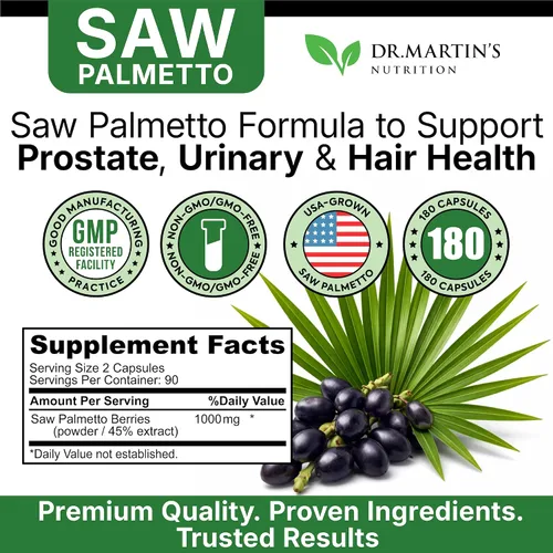 Miniatura 7 de Saw Palmetto cultivado en Estados Unidos Suplemento para la salud de la próstata de 180 cápsulas Crecimiento del cabello para hombres y mujeres