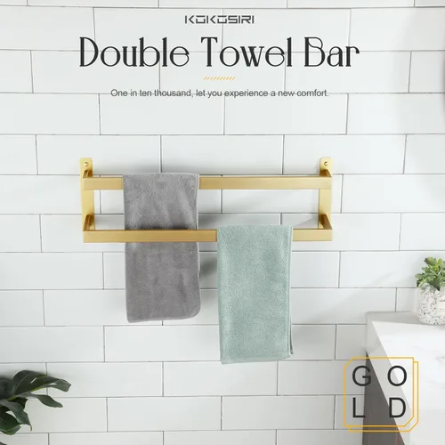 Miniatura 3 de KOKOSIRI Barras para Toallas de Baño de 2 Niveles Tipo Escalera Dorado Cepillado Rieles para Toallas de 24 Pulgadas Soportes para Toallas Montados