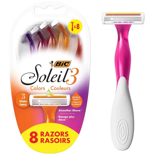 Miniatura 7 de BIC - Juego de rasuradoras lubricadas premium con aloe vera y vitamina E desechables para mujer, Strip Soleil Color, 10 unidades, 3 navajas