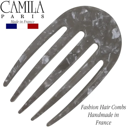 Miniatura 2 de Camila Paris CP3407 - Peine lateral francés pequeño redondeado, gris, hecho a mano, pinzas de pelo de sujeción fuerte para mujer, moño Chignon