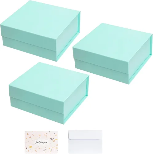Miniatura 9 de CHARMGIFTBOX Cajas de regalo con tapas, 7.4 x 7.0 x 3.2 pulgadas, pequeña caja de regalo magnética azul Auqa con tarjeta, pequeñas cajas plegables