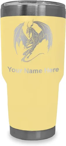 Miniatura 8 de LaserGram Vaso aislado al vacío de 20 onzas, dragón, grabado personalizado incluido (negro)