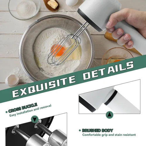Miniatura 5 de Batidora de mano de 3 velocidades con batidores de borde flexible Diseño de raspado automático para hornear, batir, masa Fácil de limpiar