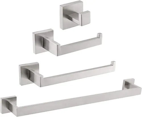 TURS Juego de 4 piezas de accesorios de baño cepillado para toallas, montado en la pared, acero inoxidable de alta calidad. Q7BRP4-40CM Níquel