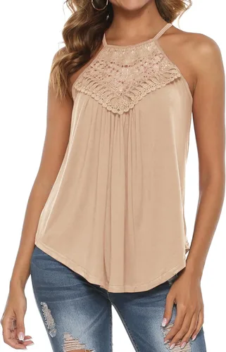 Miniatura 2 de Bluetime - Camisetas sin mangas con cuello halter para mujer, de encaje, con tirantes delgados, para verano