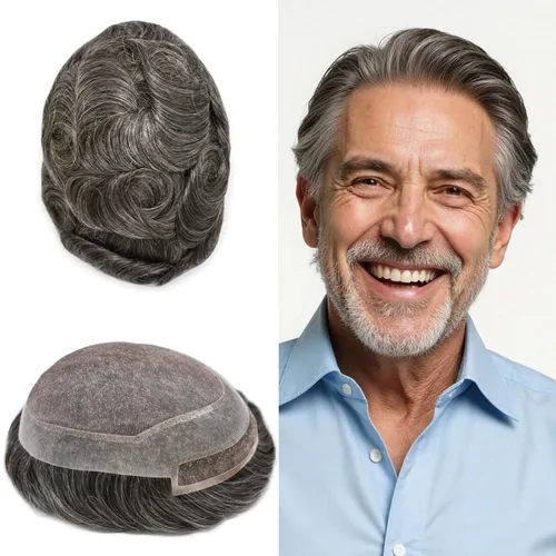 Miniatura 24 de LYRICAL HAIR Sistema de pieza de pelo tipo tupé para hombre, pieza de cabello de poliuretano alrededor de la unidad de cabello para hombres, 5 x 7
