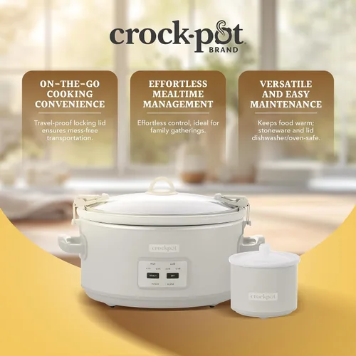 Miniatura 9 de Crock-Pot Olla de cocción lenta Cook and Carry de 7 cuartos con control táctil, 4 configuraciones preprogramadas, recipiente de cerámica extraíble