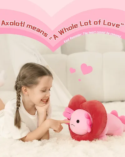 Miniatura 4 de MaoGoLan Peluche de ajolote de San Valentín con capucha en forma de corazón, almohada de peluche de salamandra blanda y suave, regalo de peluche