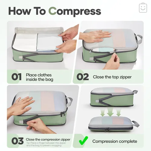 Miniatura 3 de Veken Juego de 11 cubos de compresión para artículos esenciales de viaje, bolsas organizadoras compresibles expandibles grandes para maletas