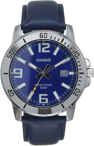 Miniatura 3 de Casio MTP-VD01L-2BV - Reloj deportivo analógico para hombre, correa de piel azul, esfera azul, analógico, deportivo, para hombre