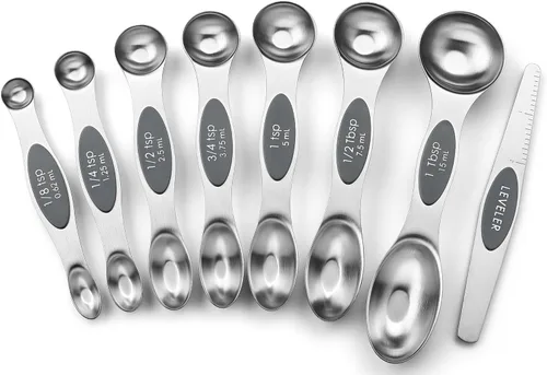 Miniatura 44 de Spring Chef Juego de 8 cucharas magnéticas de medición de acero inoxidable con nivelador, juego de cucharaditas y cucharas de mesa de doble cara