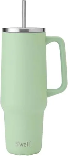 Miniatura 15 de S'well Vaso de acero inoxidable reciclado XL con popote y asa, 40 onzas, azurita, contenedor aislado al vacío de triple capa mantiene las bebidas