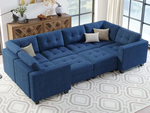 Miniatura 13 de Belffin Sofá cama modular de almacenamiento, sofá seccional con tumbonas anchas, sofá seccional convertible, sofá cama modular, cama gris claro