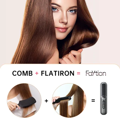 Miniatura 2 de Cepillo alisador de pelo inalámbrico, alisador de pelo portátil, cepillo inalámbrico con 6 ajustes de temperatura, cepillo alisador de pelo