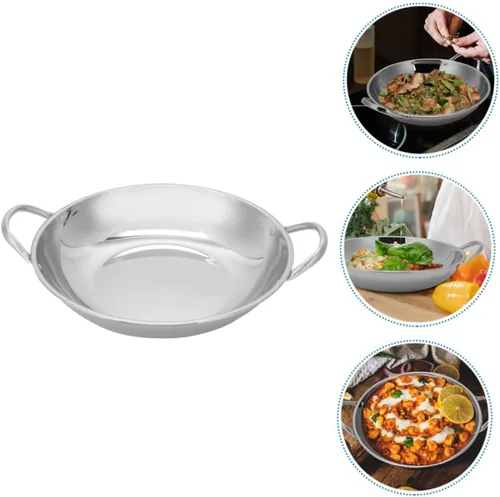 Miniatura 7 de BESTonZON Wok de acero inoxidable de doble mango para olla caliente y freír wok doméstico resistente al calor y anti-quemaduras accesorio de cocina