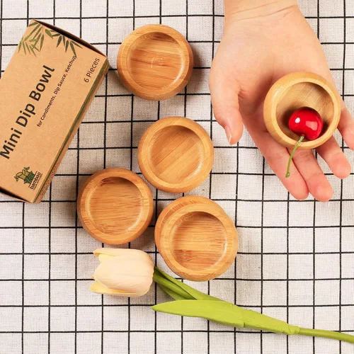 Miniatura 4 de Juego de Mini Cuencos, Platos de Salsa de Bambú para Mojar Aperitivos/Salsas/Nueces, Cuenco de Mezcla de Mascarilla Facial de Madera de Bambú