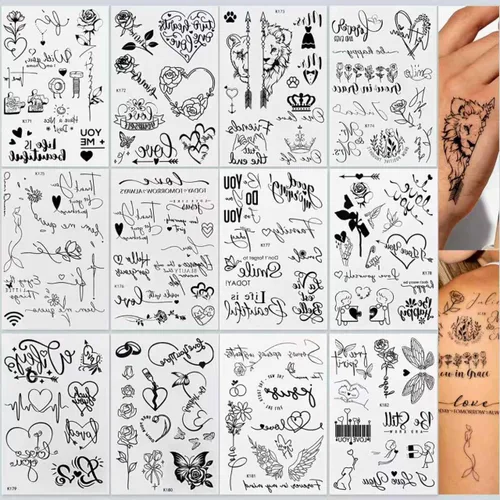 Miniatura 12 de Tatuajes temporales de neón UV, 12 hojas de tatuajes de fiesta que brillan en la oscuridad para adultos y niñas, patrones de doble vibración