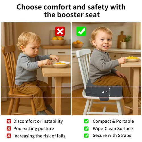 Miniatura 4 de Asiento elevador para mesa de comedor para niños pequeños, cojín lavable de poliuretano con correas dobles de seguridad, parte inferior Gris