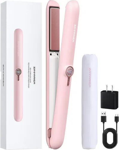 ZAVAREA Alisador y rizador de pelo inalámbrico, alisador de pelo portátil para viajes, plancha plana inalámbrica de cerámica para mujeres, plancha