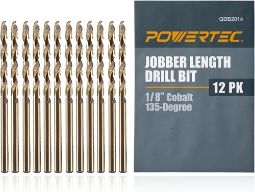 Miniatura 14 de POWERTEC Brocas de cobalto de 1/16 pulgadas, paquete de 12 unidades, 1-3/4 pulgadas de longitud, brocas M35 HSS Jobber con punta de 135°