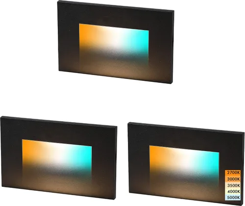 CLOUDY BAY - Luz LED regulable de 120V para interiores y exteriores, 5CCT, 2700K/3000K/3500K/4000K/5000K, luz de escalera, negro, paquete de 3