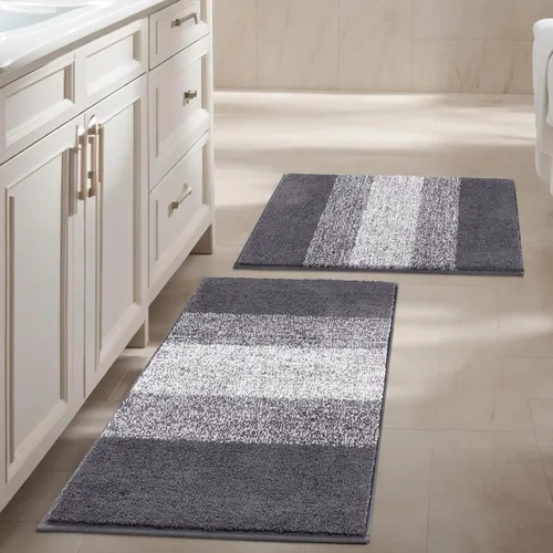 Miniatura 12 de Vaukki Juego de 2 alfombras de baño suaves de lujo, antideslizantes, lavables, de felpa, peludas, absorbentes, a rayas, para bañera, baño y ducha