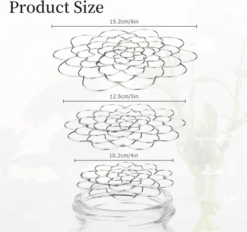 Miniatura 4 de Soporte para Arreglos Florales, 3 Piezas Rejilla Floral Herramienta Rana de Flores Organizador de Alambre Giratorio para Jarrón Tallos Florales Plata