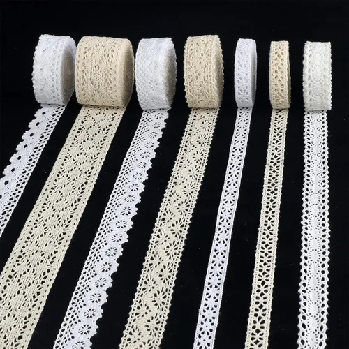Miniatura 11 de Cinta de encaje beige de 8 yardas, ribete de encaje de algodón, encaje de ganchillo para costura, para manualidades, envoltura de regalo, decoración