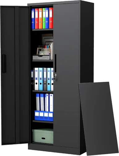 Miniatura 7 de Armario de almacenamiento de garaje de 71 pulgadas de alto con 2 puertas y 4 estantes ajustables, gabinete de almacenamiento de metal, armario