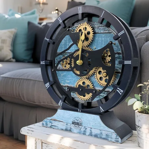 ImprovingLife The Gears Reloj de escritorio de 10 pulgadas con engranajes móviles reales convertibles en reloj de pared (verde aguamarina)