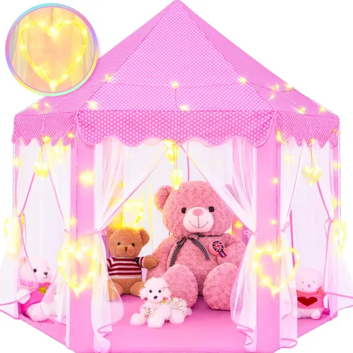 Miniatura 12 de EVOIONOS Tienda de campaña de princesa para niñas, tienda de campaña de castillo para niñas, tienda de campaña de juego de castillo de princesa