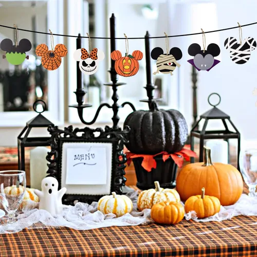 Miniatura 7 de 46 piezas adornos colgantes de madera de ratón de Halloween, rebanadas de madera de ratón con cuerdas para fiesta de Halloween, adorno colgante