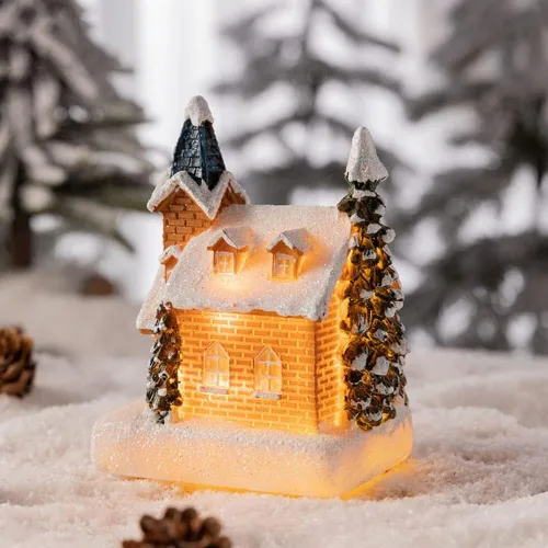 Miniatura 17 de Ochine Casa con luz de pueblo navideño, decoración navideña con luz LED, material de resina, edificios coleccionables de vacaciones