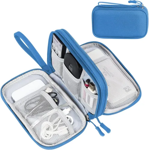 Miniatura 14 de FYY Organizador electrónico, organizador de cables de viaje, bolsa de transporte para accesorios electrónicos, portátil, impermeable, doble capa