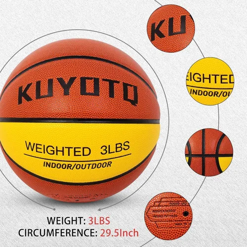 Miniatura 6 de KUYOTQ 3LBS/3.3LBS/2.2LBS Weighted Heavy Training Basketball 29.5/28.5" in and Outdoor Improving Handling Dribbling Passing Rebounding Skill marrón