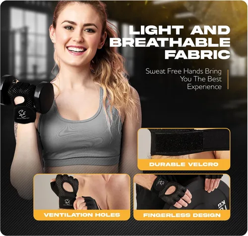 Miniatura 4 de Special Essentials Guantes de entrenamiento para hombres y mujeres, guantes de levantamiento de pesas sin dedos con acolchado antideslizante