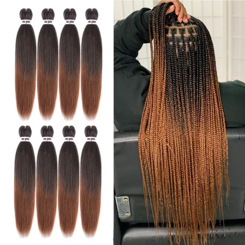 Miniatura 30 de Cabello trenzado preestirado de 22 pulgadas, 6 paquetes de cabello profesional suave Yaki trenzado para trenzas con ajuste de agua caliente
