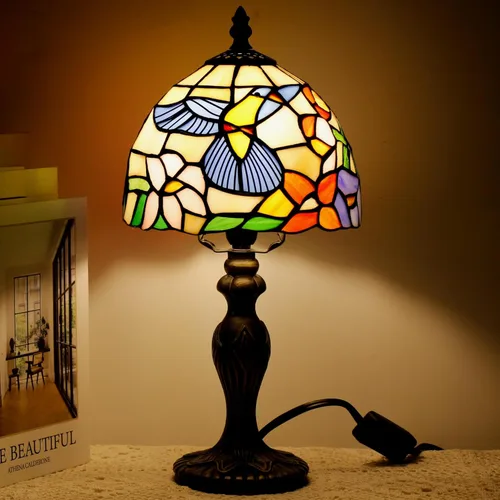 Miniatura 11 de Pequeña Lámpara Tiffany de Vidrio Emplomado, Lámpara de Mesa, Mini Luz de Acento de Escritorio para Dormitorio, Mesita de Noche, Lectura, Hogar