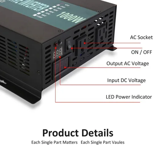 Miniatura 3 de WZRELB RBP100024VCRT 1000W 24V 120V Inversor de energía solar de onda sinusoidal pura con interruptor de control remoto