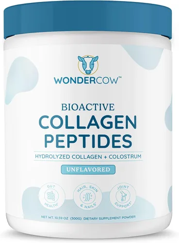 WONDERCOW - Polvo de péptidos de colágeno con colostro bovino, polvo de colágeno hidrolizado de hueso de fuente natural, soporte para cabello, piel,