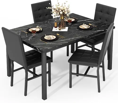 AWQM Juego de Mesa de Comedor para 4, Mesa de Cocina de Mármol Sintético y Juego de 4 Sillas, Juego de Mesa de Comedor Moderna para 4, Mesa de Cena
