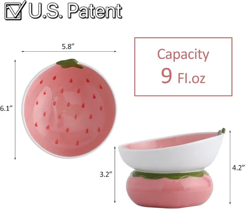 Miniatura 2 de Cuenco elevado de cerámica para gatos, cuenco elevado rosa para gatos de interior, antivómitos y protección de la columna vertebral, bonito plato