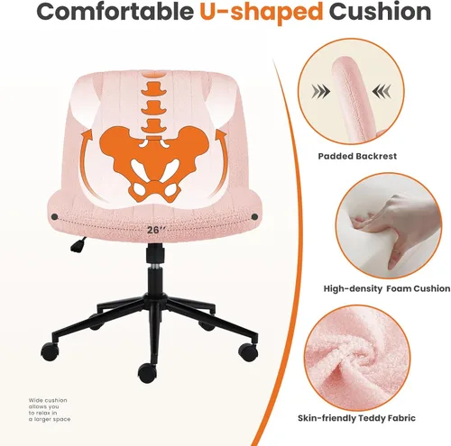 Miniatura 5 de Sweetcrispy Silla de escritorio giratoria con patas Criss Cross, silla de oficina sin brazos, sin ruedas, altura ajustable para tocador, asiento