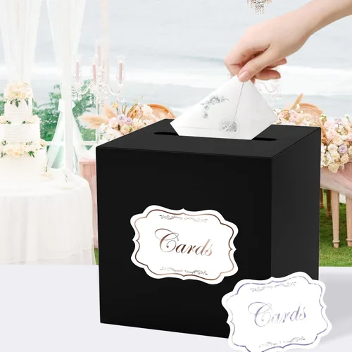 Miniatura 3 de WNINK Caja de tarjetas negra, caja de recepción de tarjetas de regalo para graduaciones, fiestas de cumpleaños, recepciones de boda, despedidas