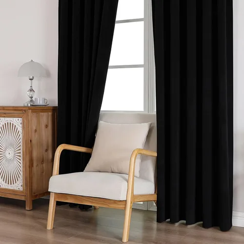 Miniatura 7 de CUCRAF Cortinas opacas de terciopelo negro de 63 pulgadas de largo, con aislamiento térmico, reducción de ruido, bolsillo para barra, cortinas