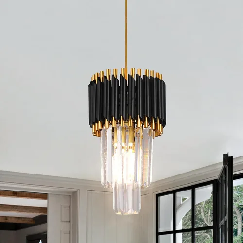 Miniatura 6 de Araña de Cristal Dorada Accesorios de Luz Colgante Moderna de Cristal para Isla de Cocina D7.5'' Araña Negra y Dorada para Comedor Dormitorio Sala